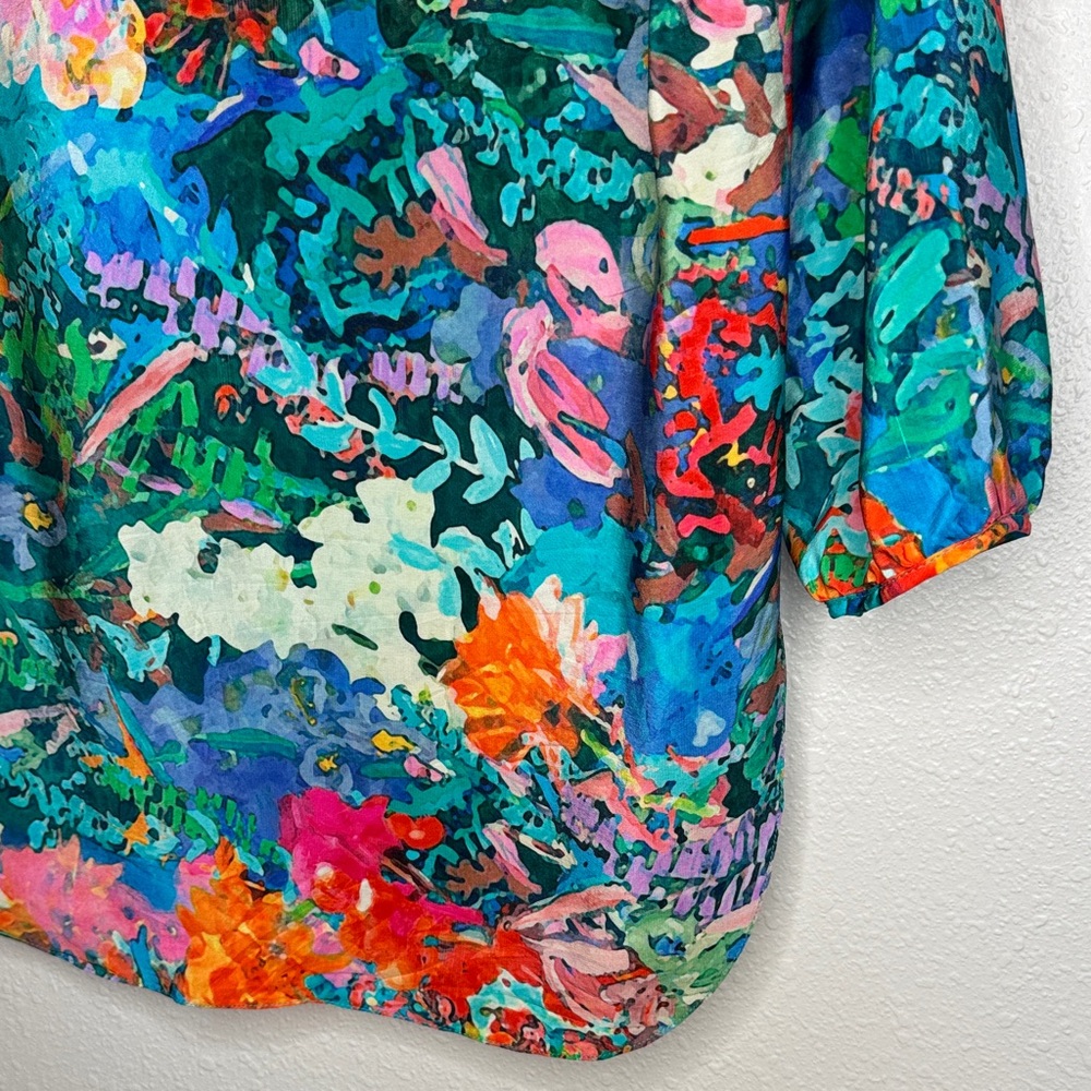 Amanda Uprichard Watercolor Multicolor Floral 100% Silk‎ Blouse - medium - Picture 12 of 16